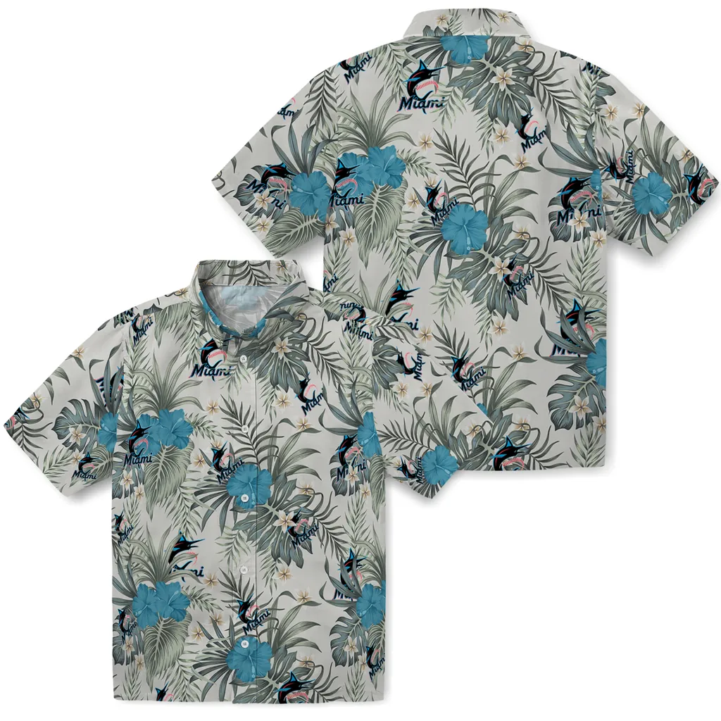 Miami Marlins Hawaiian Shirt - Hibiscus Designs miami marlins hibiscus designs beige hawaiian shirts high quality