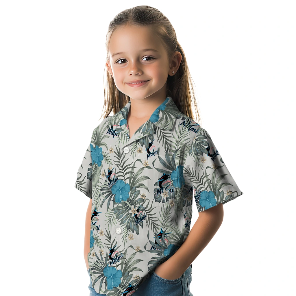 Miami Marlins Hawaiian Shirt - Hibiscus Designs miami marlins hibiscus designs beige hawaiian shirts premium grade
