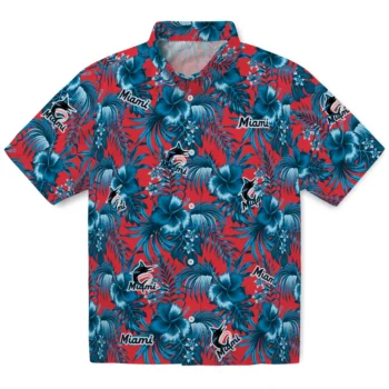 miami marlins hibiscus exotic blue hawaiian shirts best selling