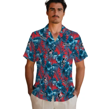 miami marlins hibiscus exotic blue hawaiian shirts fashion forward