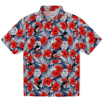 miami marlins hibiscus fiesta red royal blue hawaiian shirts best selling