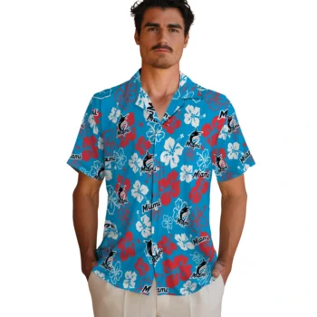 miami marlins hibiscus bloom blue hawaiian shirts fashion forward