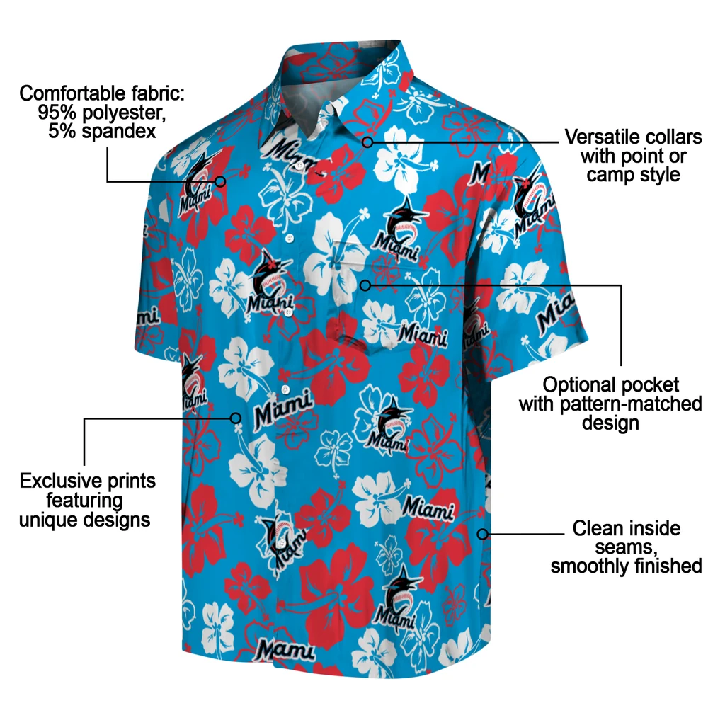 Miami Marlins Hawaiian Shirt - Hibiscus Flower Design miami marlins hibiscus bloom blue hawaiian shirts new arrival