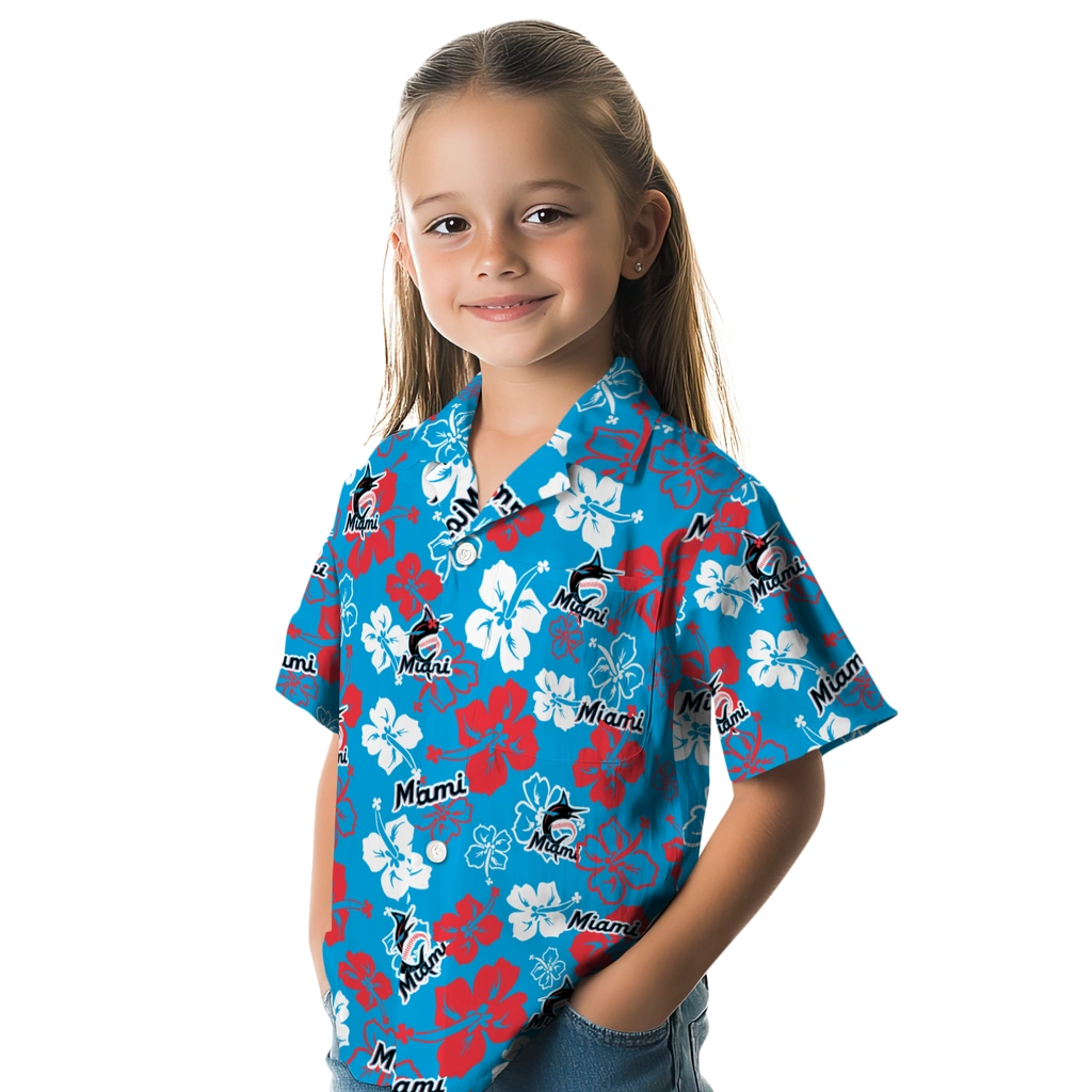 Miami Marlins Hawaiian Shirt - Hibiscus Flower Design miami marlins hibiscus bloom blue hawaiian shirts premium grade