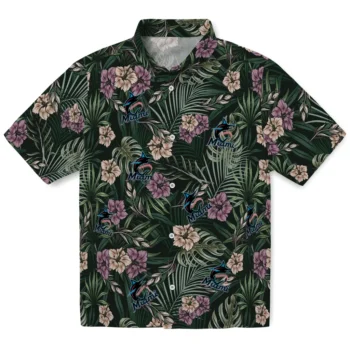 miami marlins hibiscus leaves pattern green hawaiian shirts best selling