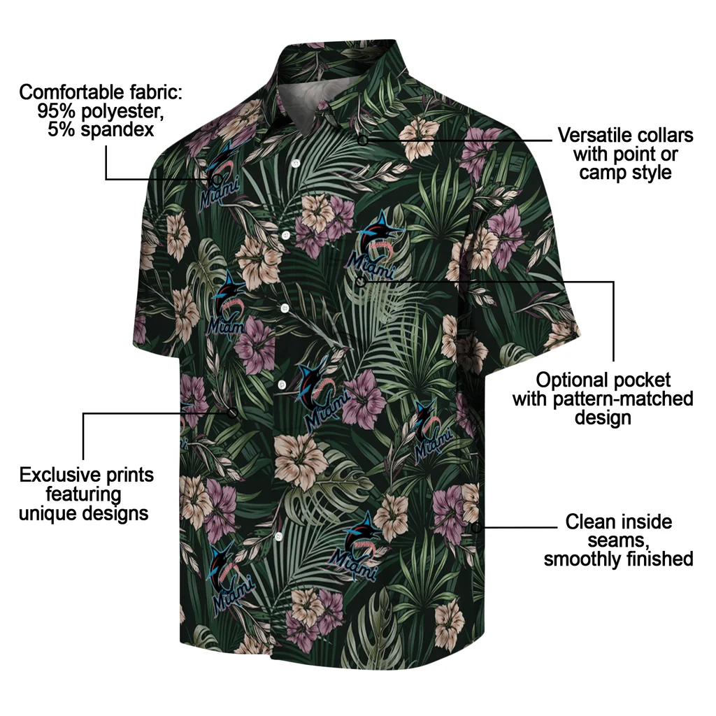 Miami Marlins Hawaiian Shirt - Hibiscus Leaves Pattern miami marlins hibiscus leaves pattern green hawaiian shirts new arrival