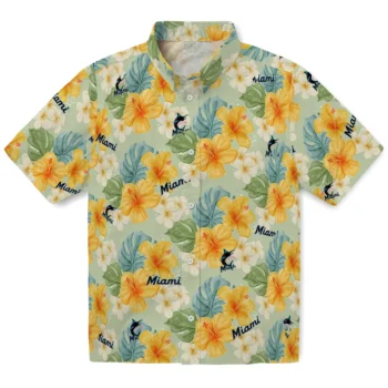 miami marlins hibiscus mood pale lime yellow hawaiian shirts best selling
