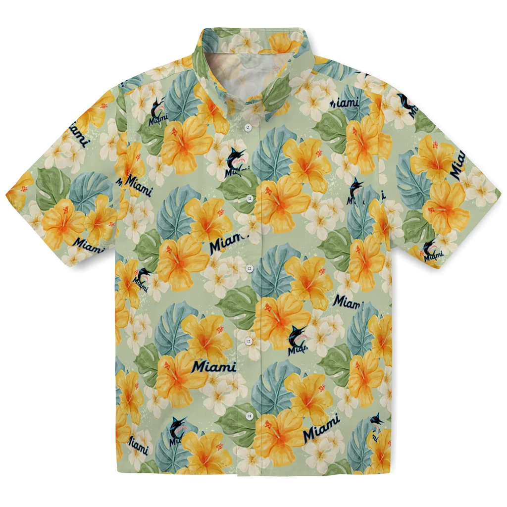 Miami Marlins Hawaiian Shirt - Hibiscus Mood miami marlins hibiscus mood pale lime yellow hawaiian shirts best selling
