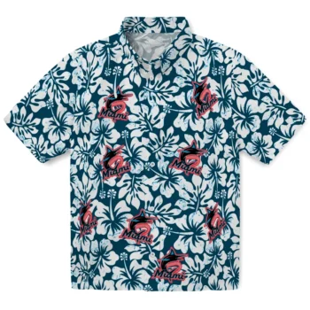 miami marlins hibiscus motif blue white hawaiian shirts best selling