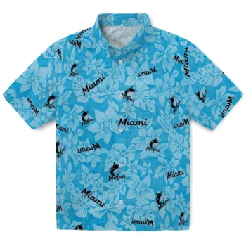 miami marlins hibiscus oasis blue hawaiian shirts best selling