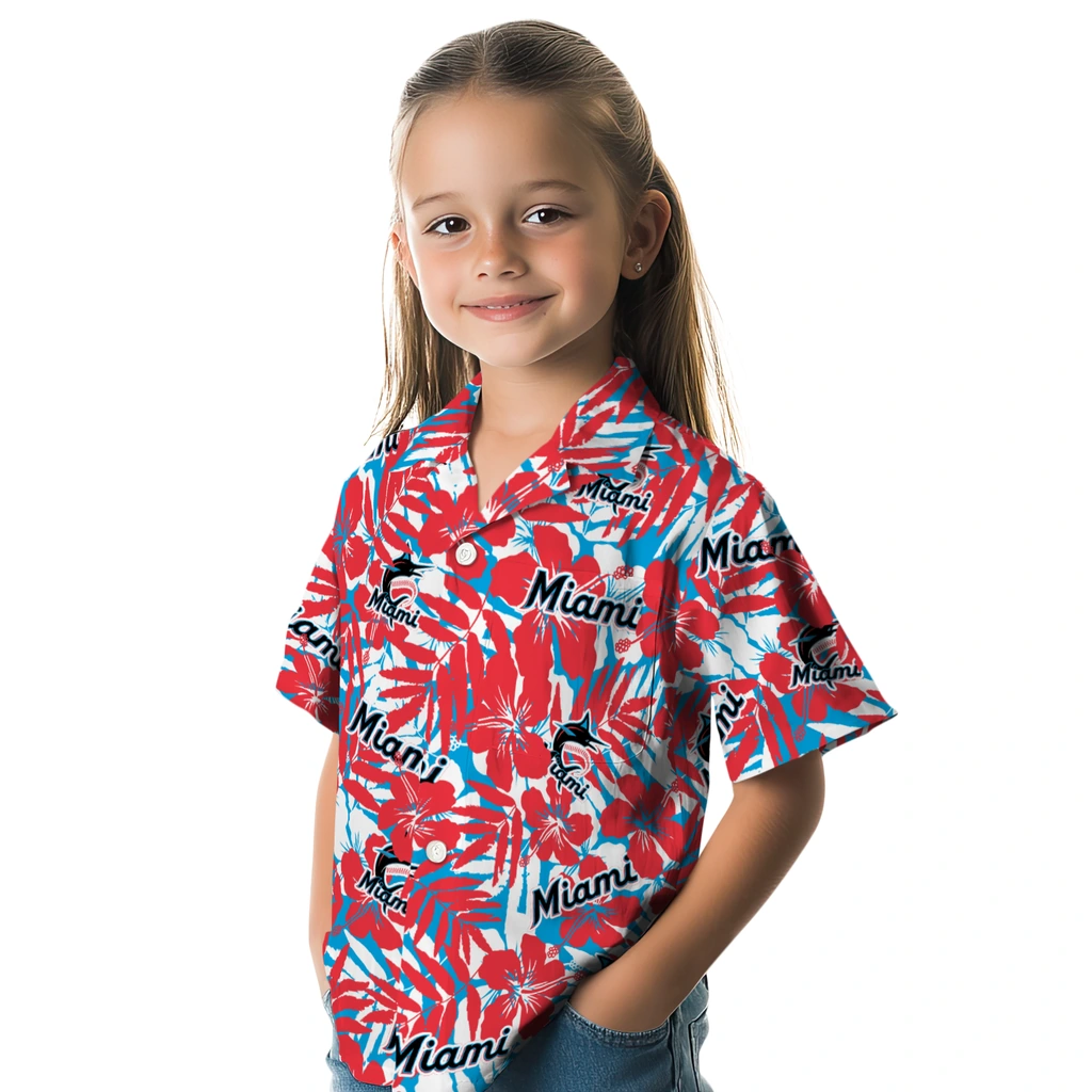 Miami Marlins Hawaiian Shirt - Hibiscus Overlay miami marlins hibiscus overlay hawaiian shirts premium grade