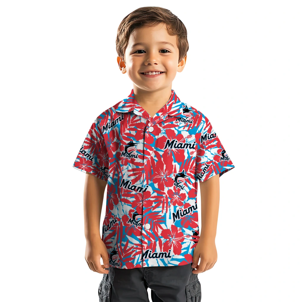 Miami Marlins Hawaiian Shirt - Hibiscus Overlay miami marlins hibiscus overlay hawaiian shirts top rated