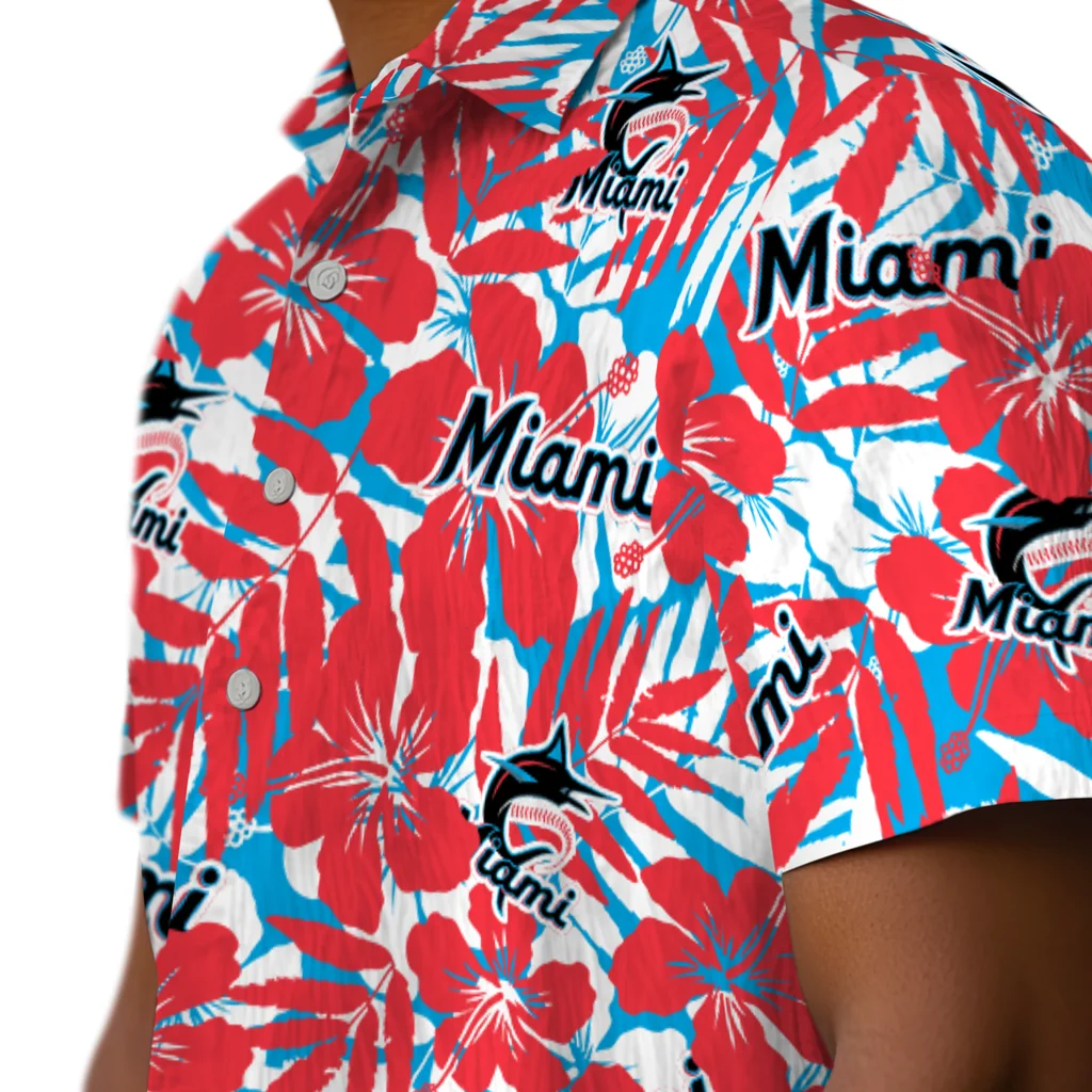 Miami Marlins Hawaiian Shirt - Hibiscus Overlay miami marlins hibiscus overlay hawaiian shirts trendy