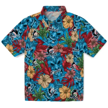 miami marlins tiki jungle blue hawaiian shirts best selling
