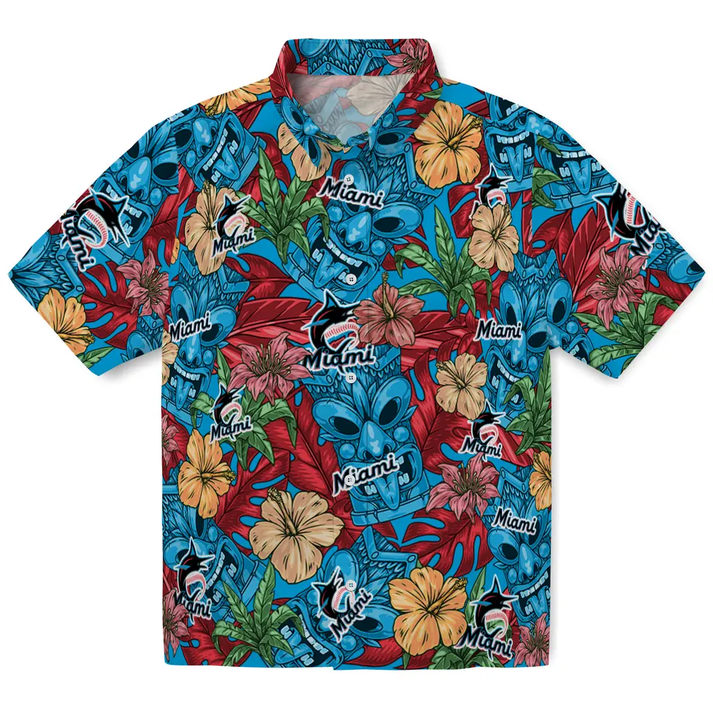 Miami Marlins Hawaiian Shirt - Hibiscus Tiki Jungle miami marlins tiki jungle blue hawaiian shirts best selling