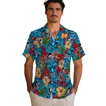 miami marlins tiki jungle blue hawaiian shirts fashion forward