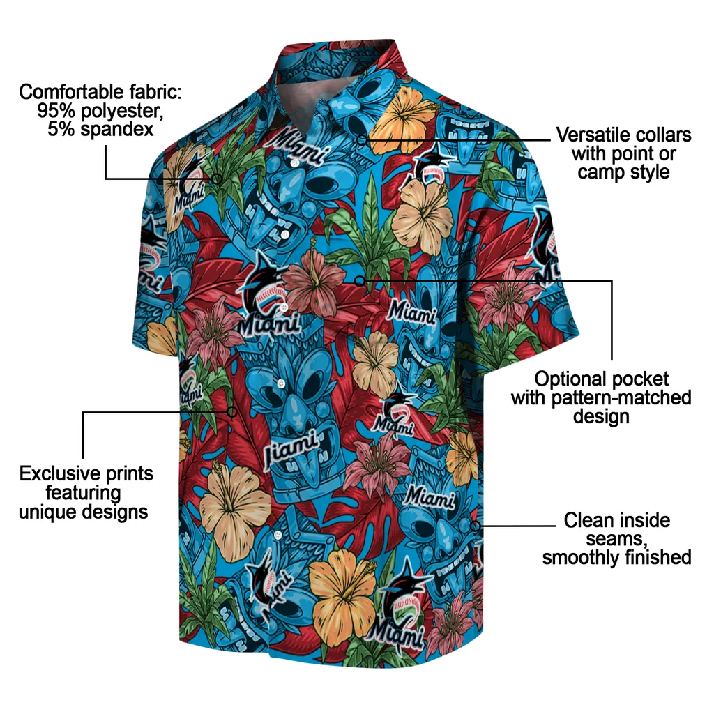 Miami Marlins Hawaiian Shirt - Hibiscus Tiki Jungle miami marlins tiki jungle blue hawaiian shirts new arrival