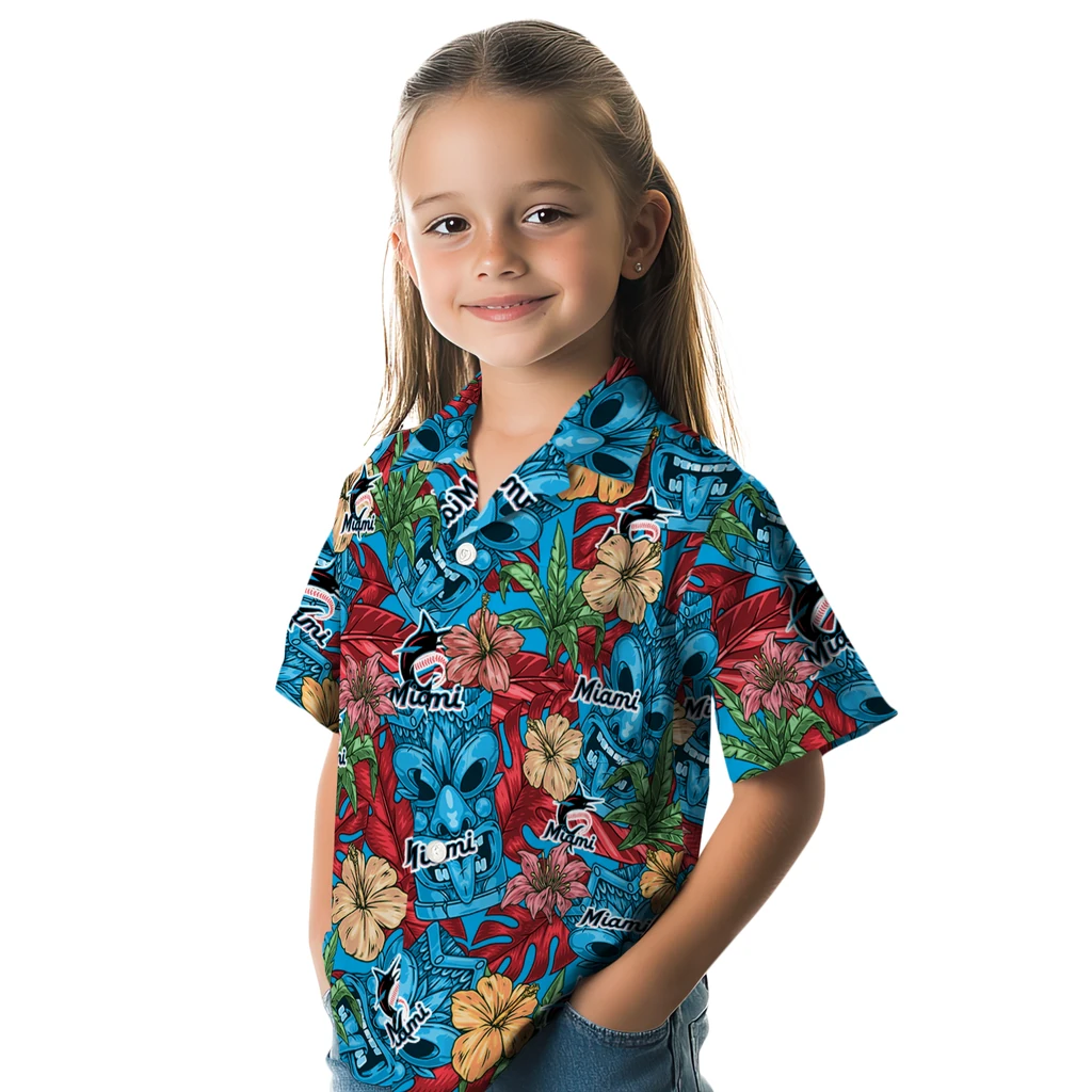 Miami Marlins Hawaiian Shirt - Hibiscus Tiki Jungle miami marlins tiki jungle blue hawaiian shirts premium grade