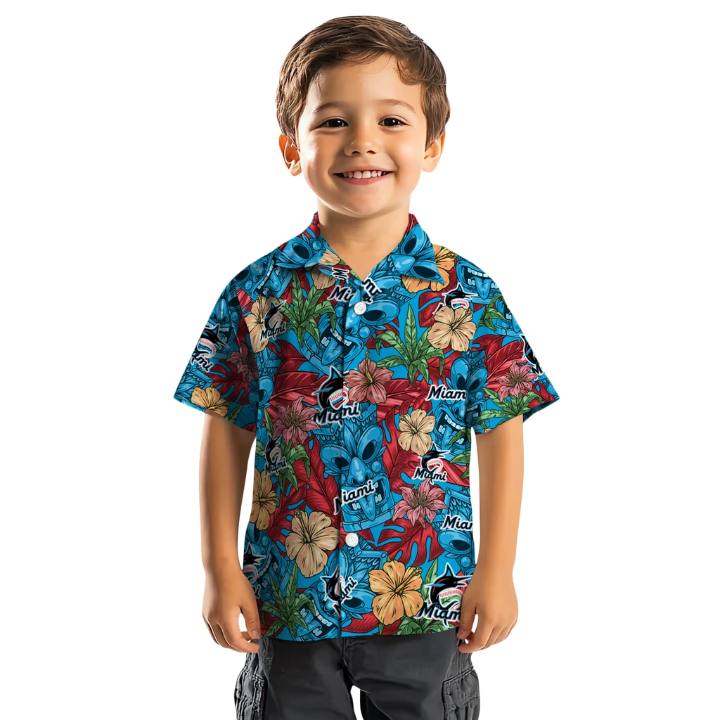 Miami Marlins Hawaiian Shirt - Hibiscus Tiki Jungle miami marlins tiki jungle blue hawaiian shirts top rated