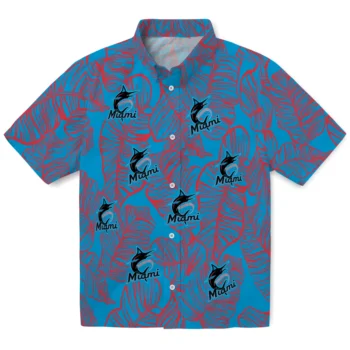 miami marlins leaf outline blue hawaiian shirts best selling