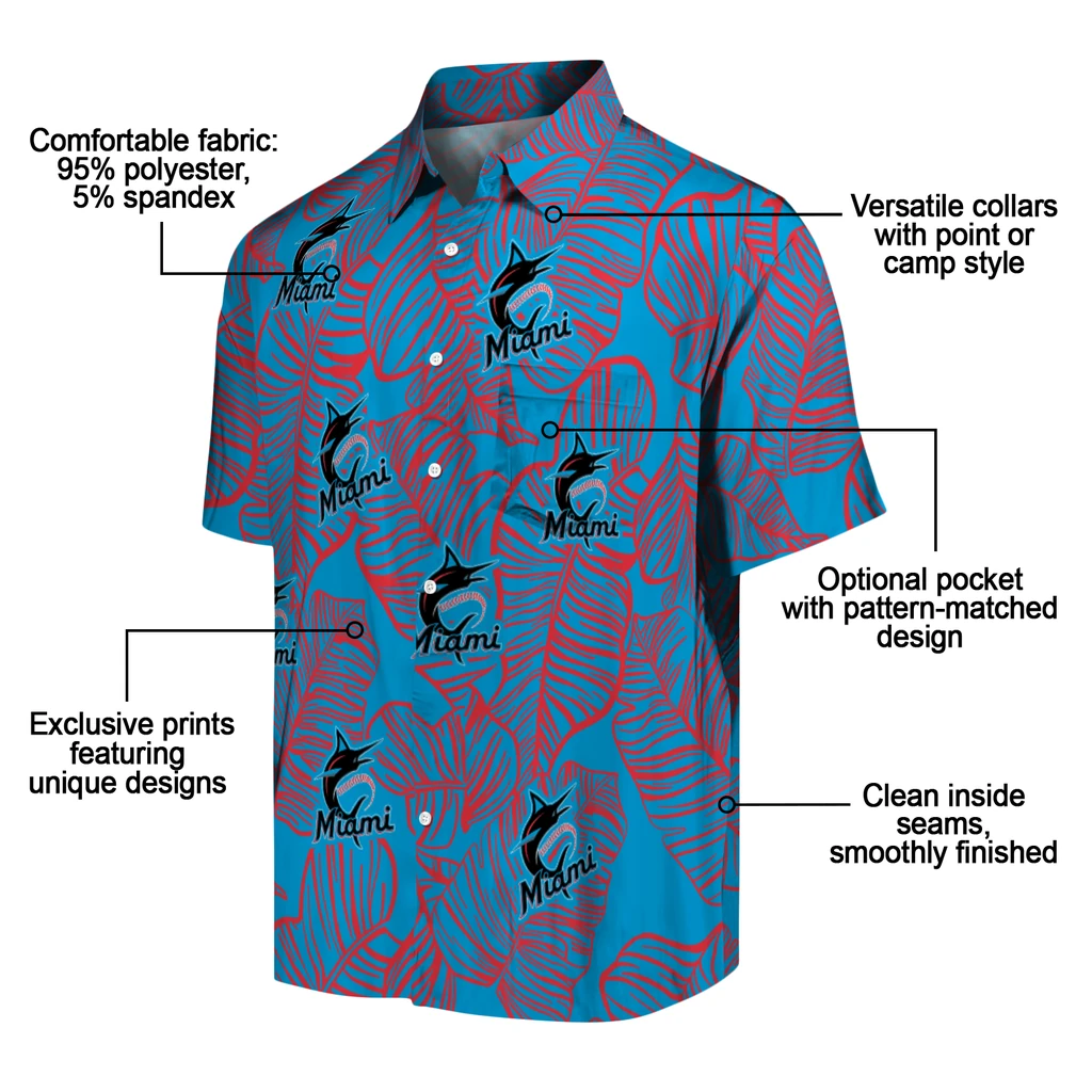 Miami Marlins Hawaiian Shirt - Leaf Outline miami marlins leaf outline blue hawaiian shirts new arrival