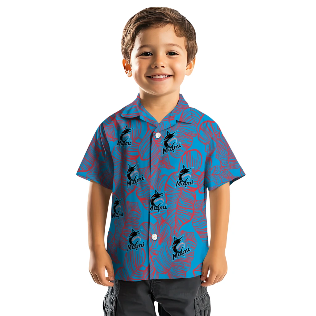 Miami Marlins Hawaiian Shirt - Leaf Outline miami marlins leaf outline blue hawaiian shirts top rated