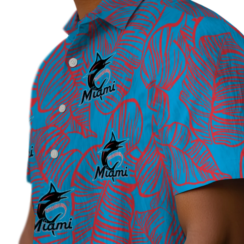 Miami Marlins Hawaiian Shirt - Leaf Outline miami marlins leaf outline blue hawaiian shirts trendy