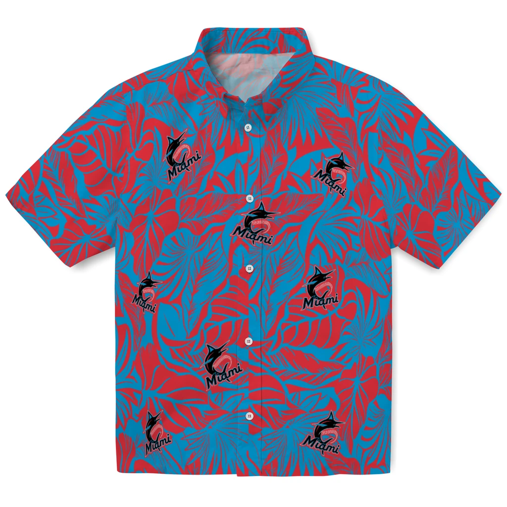 Miami Marlins Hawaiian Shirt - Monstera Layer miami marlins monstera layer blue hawaiian shirts best selling