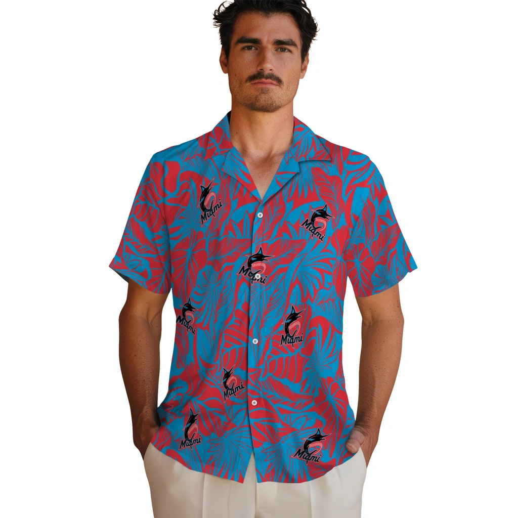 Miami Marlins Hawaiian Shirt - Monstera Layer miami marlins monstera layer blue hawaiian shirts fashion forward