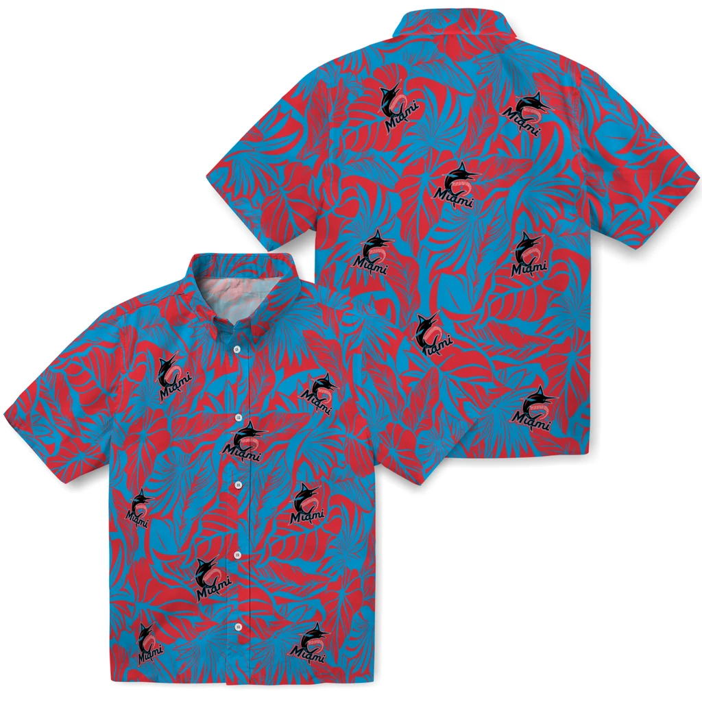 Miami Marlins Hawaiian Shirt - Monstera Layer miami marlins monstera layer blue hawaiian shirts high quality