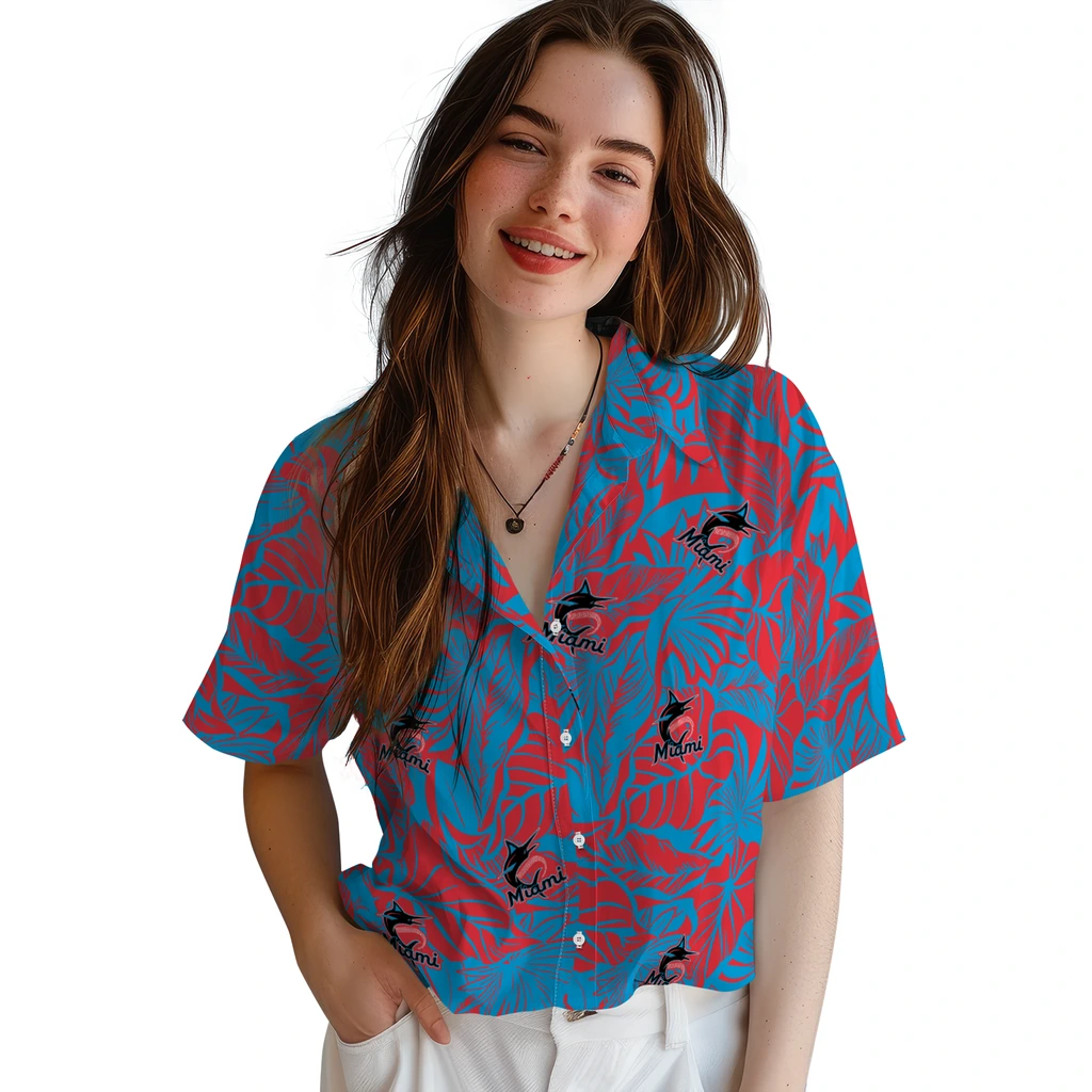 Miami Marlins Hawaiian Shirt - Monstera Layer miami marlins monstera layer blue hawaiian shirts latest model