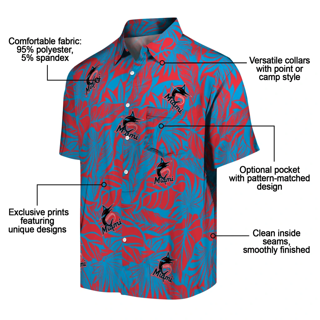 Miami Marlins Hawaiian Shirt - Monstera Layer miami marlins monstera layer blue hawaiian shirts new arrival