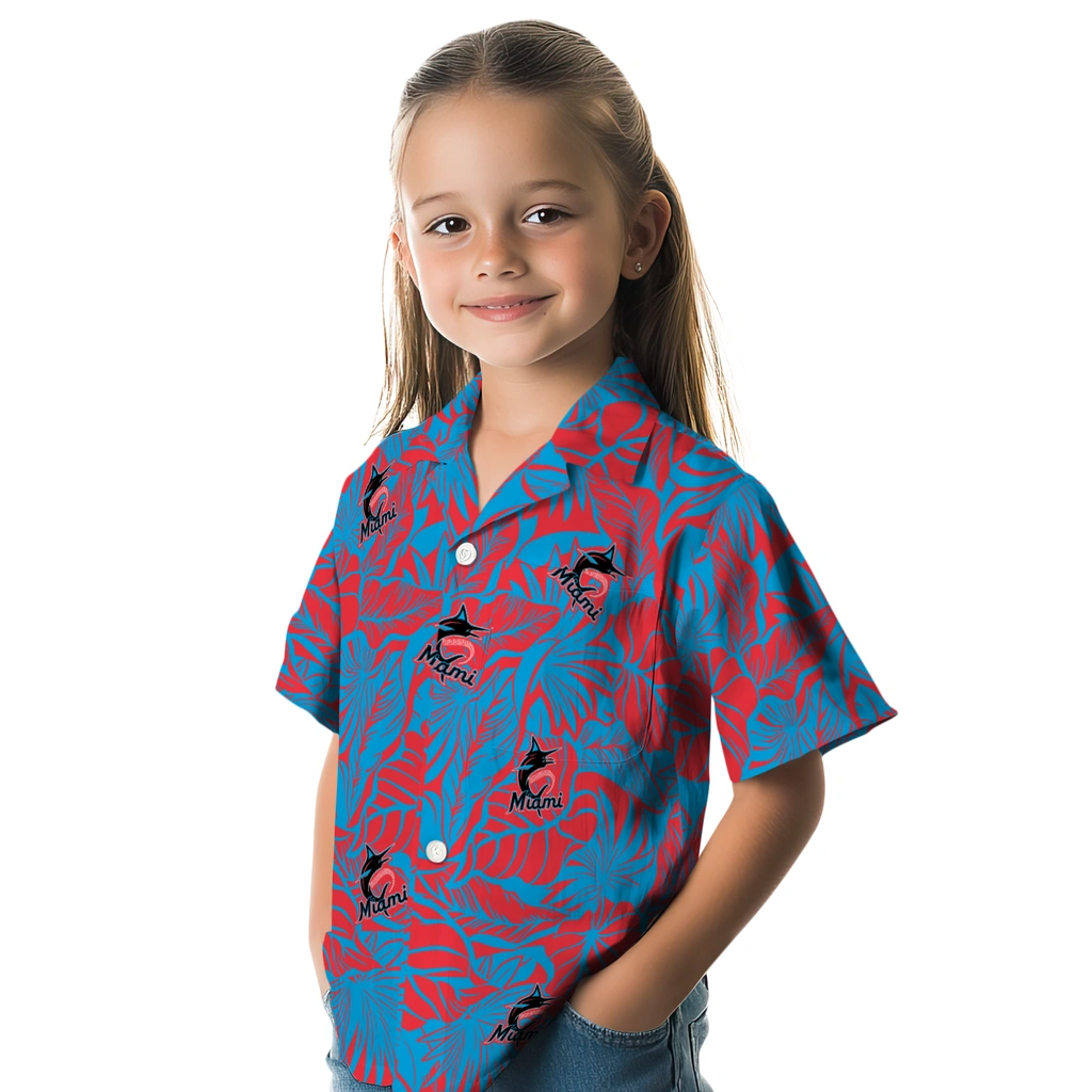 Miami Marlins Hawaiian Shirt - Monstera Layer miami marlins monstera layer blue hawaiian shirts premium grade
