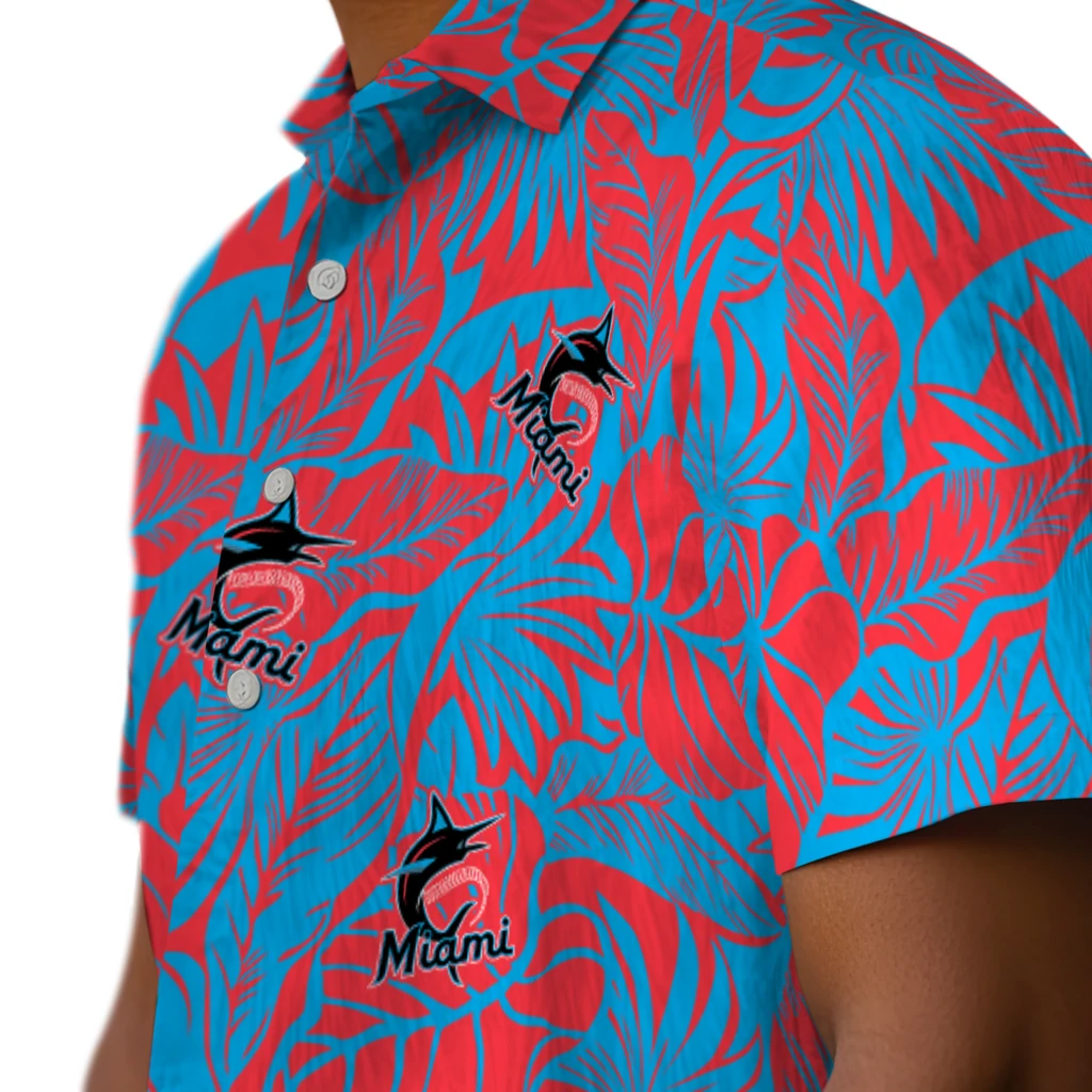 Miami Marlins Hawaiian Shirt - Monstera Layer miami marlins monstera layer blue hawaiian shirts trendy