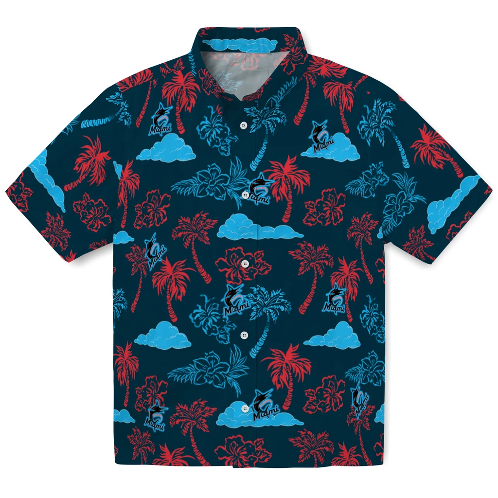 Miami Marlins Hawaiian Shirt - Palm And Clouds miami marlins palm and clouds blue hawaiian shirts best selling