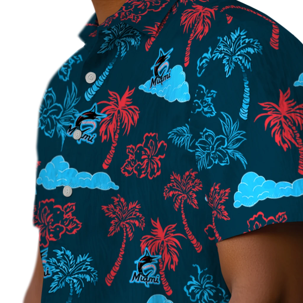 Miami Marlins Hawaiian Shirt - Palm And Clouds miami marlins palm and clouds blue hawaiian shirts trendy