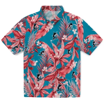 miami marlins palm leaves blue hawaiian shirts best selling