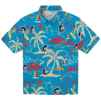 miami marlins palm tree island blue hawaiian shirts best selling
