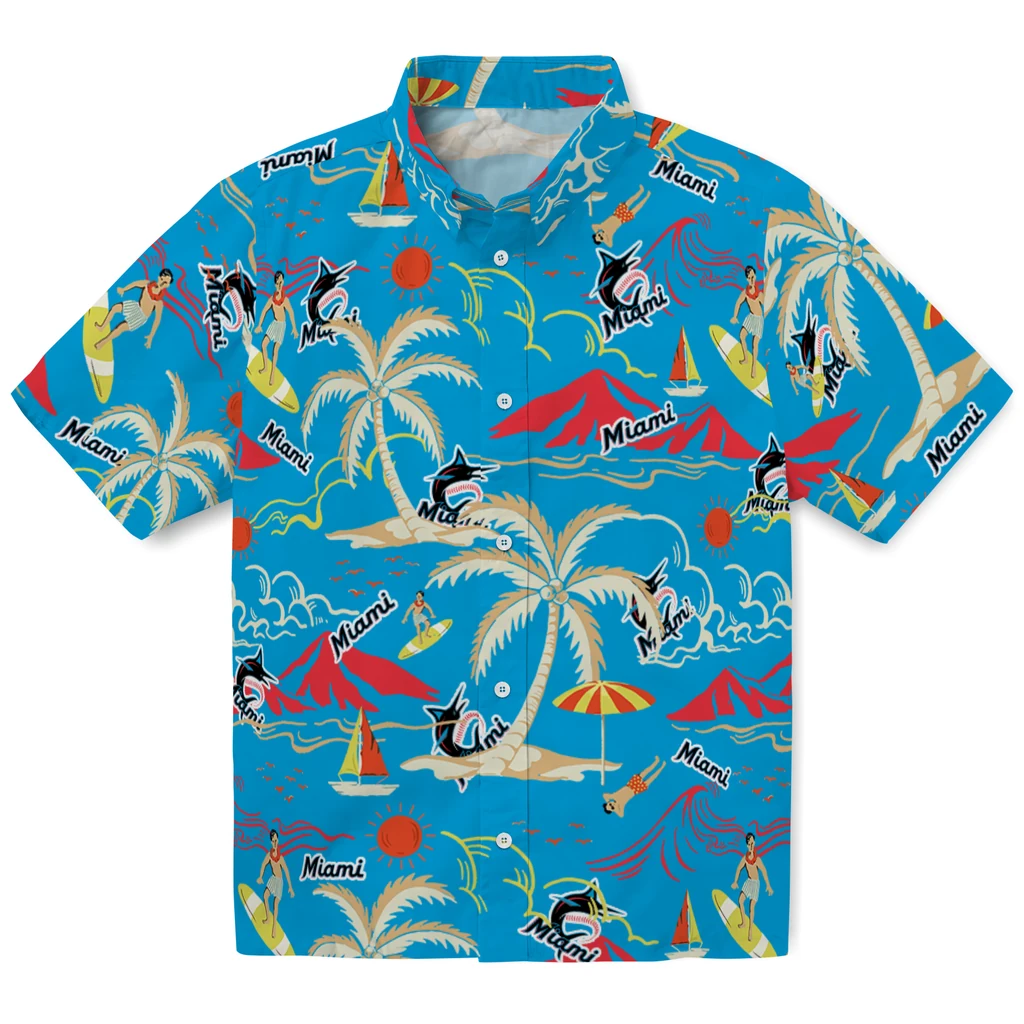 Miami Marlins Hawaiian Shirt - Palm Tree Island miami marlins palm tree island blue hawaiian shirts best selling