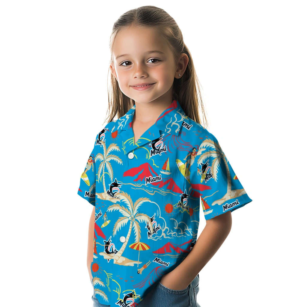 Miami Marlins Hawaiian Shirt - Palm Tree Island miami marlins palm tree island blue hawaiian shirts premium grade