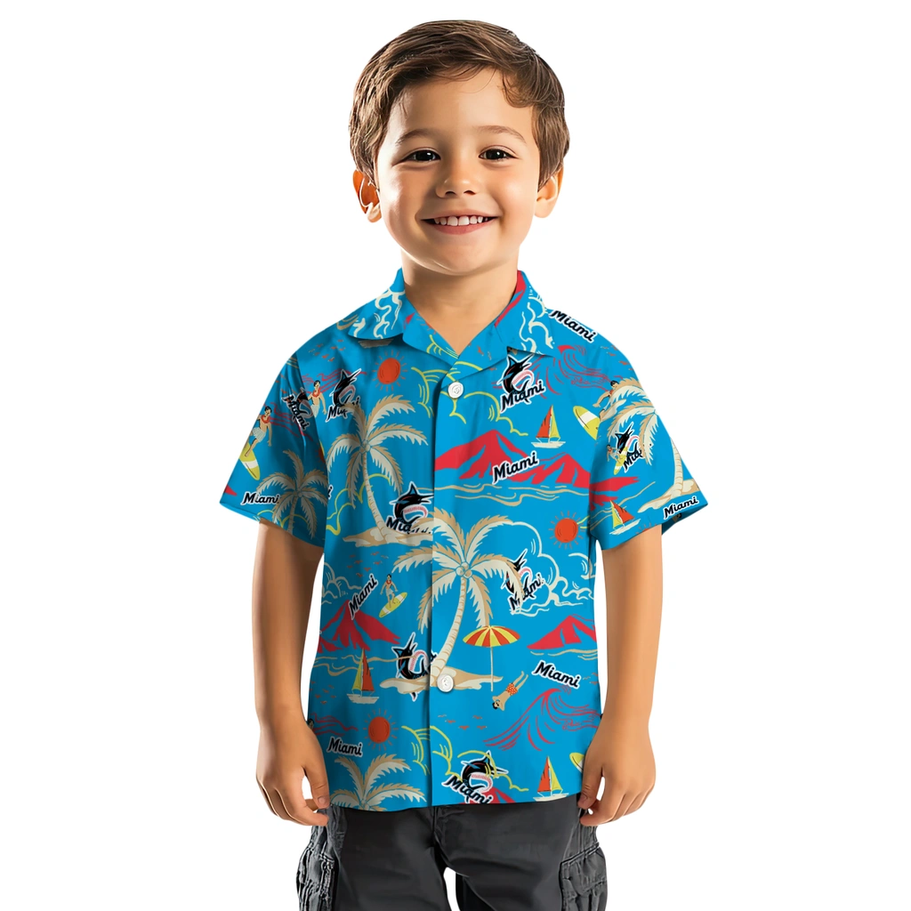 Miami Marlins Hawaiian Shirt - Palm Tree Island miami marlins palm tree island blue hawaiian shirts top rated