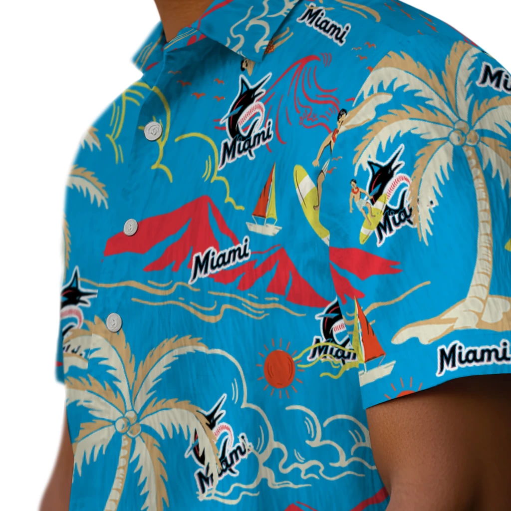 Miami Marlins Hawaiian Shirt - Palm Tree Island miami marlins palm tree island blue hawaiian shirts trendy