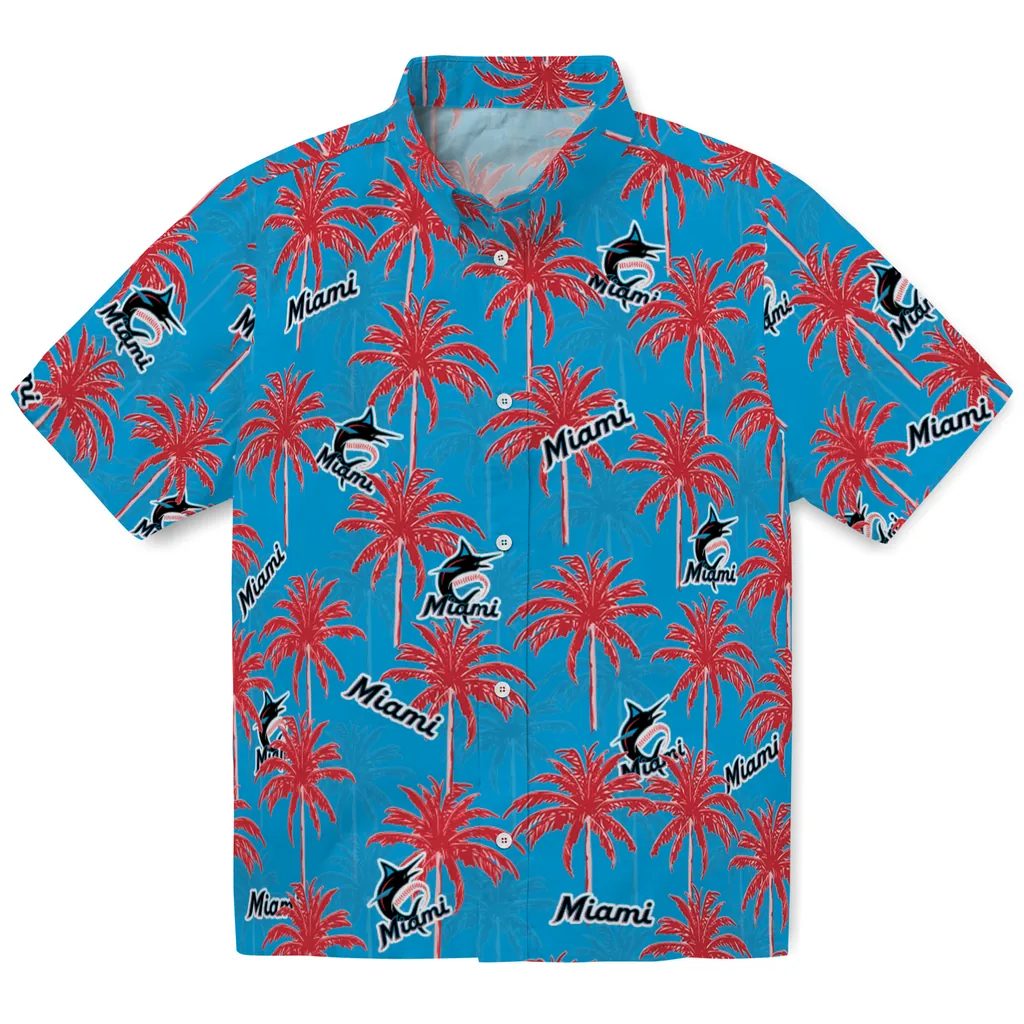 Miami Marlins Hawaiian Shirt - Palm Tree Motif miami marlins palm grove blue hawaiian shirts best selling