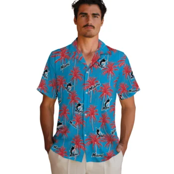 miami marlins palm grove blue hawaiian shirts fashion forward