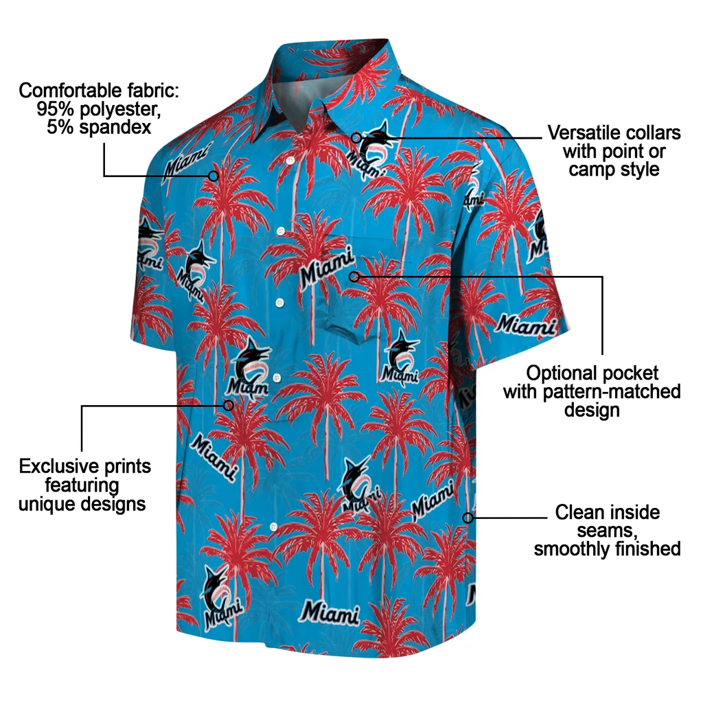 Miami Marlins Hawaiian Shirt - Palm Tree Motif miami marlins palm grove blue hawaiian shirts new arrival