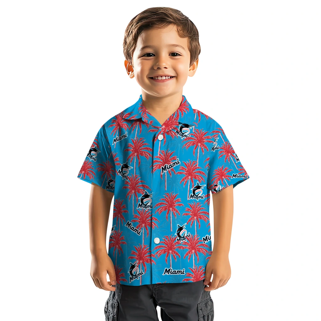 Miami Marlins Hawaiian Shirt - Palm Tree Motif miami marlins palm grove blue hawaiian shirts top rated