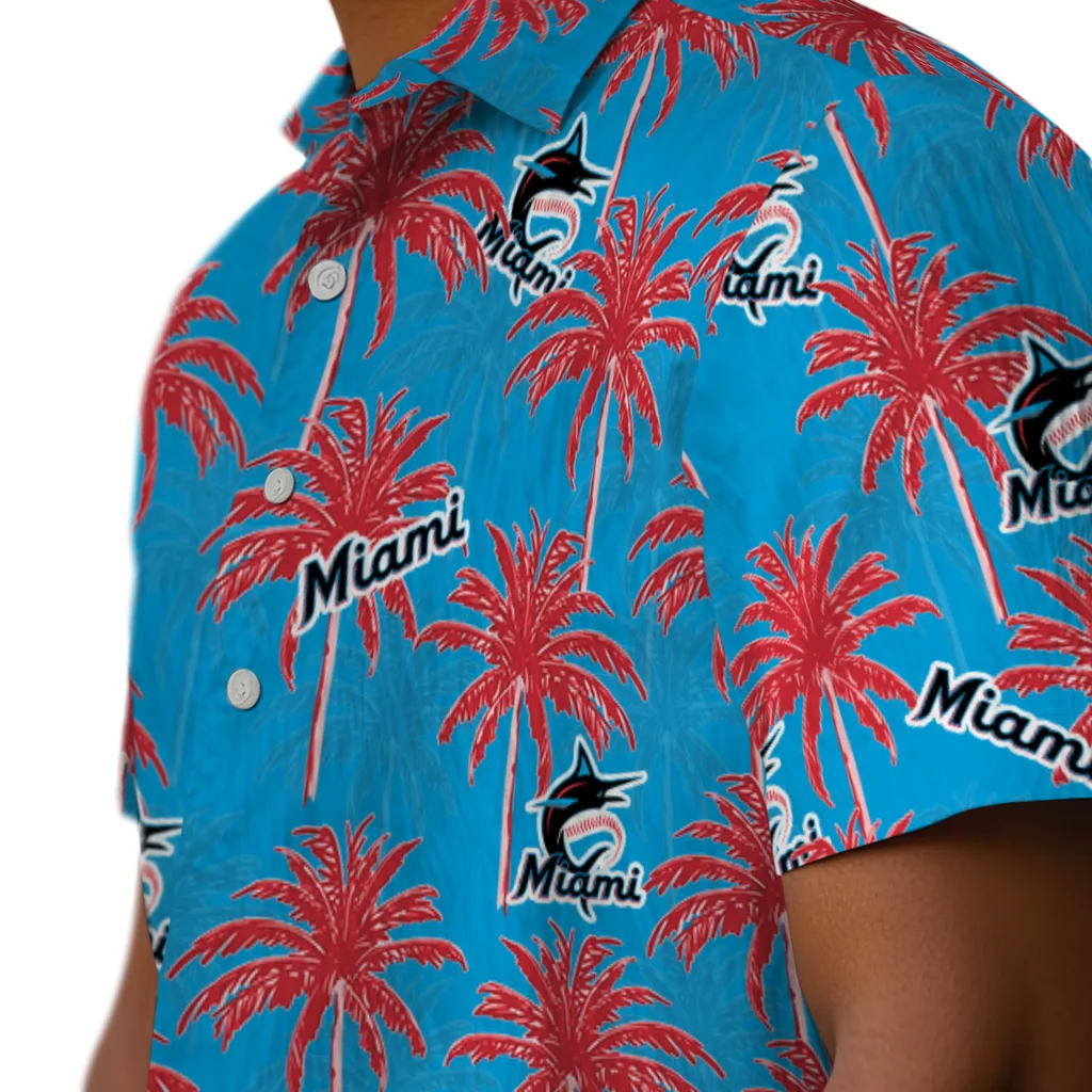Miami Marlins Hawaiian Shirt - Palm Tree Motif miami marlins palm grove blue hawaiian shirts trendy