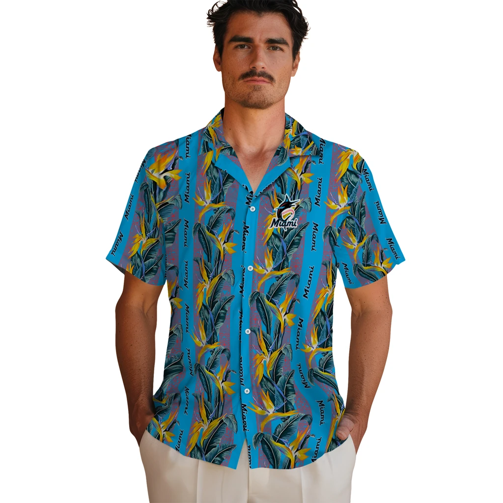Miami Marlins Hawaiian Shirt - Paradise Vines miami marlins paradise vines blue hawaiian shirts fashion forward