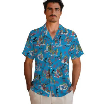 miami marlins simpsons christmas blue hawaiian shirts fashion forward
