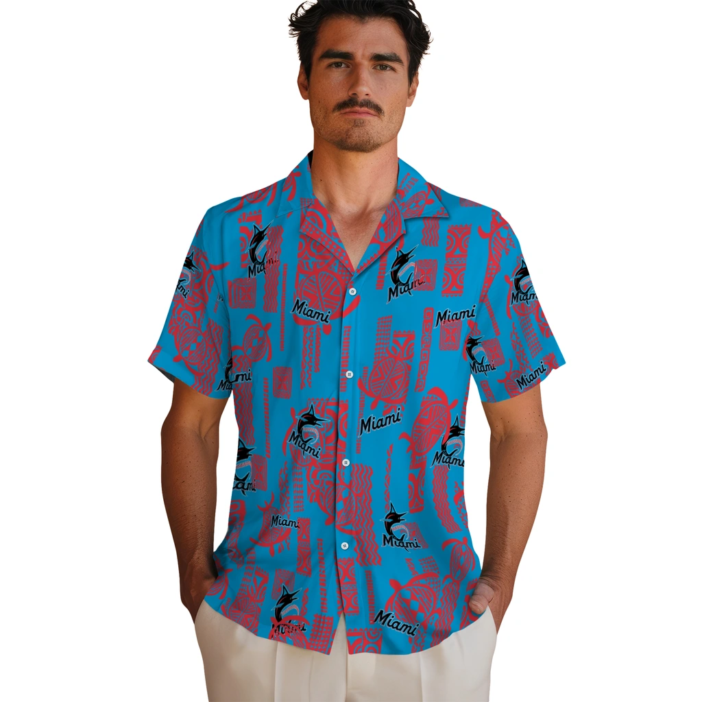 Miami Marlins Hawaiian Shirt - Turtle Lines miami marlins turtle lines blue hawaiian shirts fashion forward